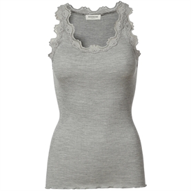 Rosemunde Silke Top Med Blonder, Light Grey Melange